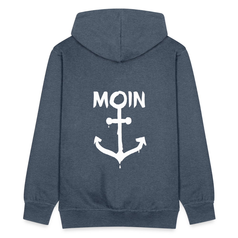 Herren Premium Kapuzenjacke - Moin Anker (weiss) - Jeansblau