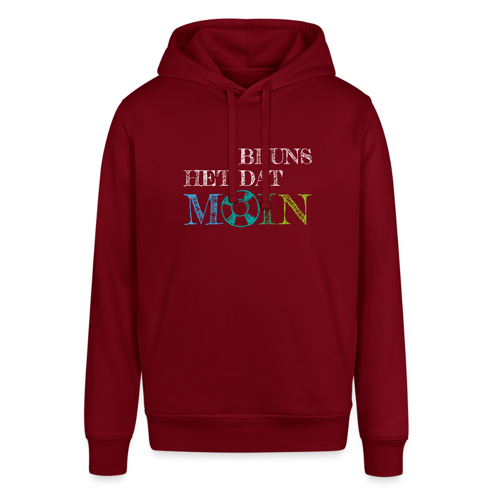 Unisex Bio-Hoodie - Bi uns het dat Moin (weiss) - Burgunderrot