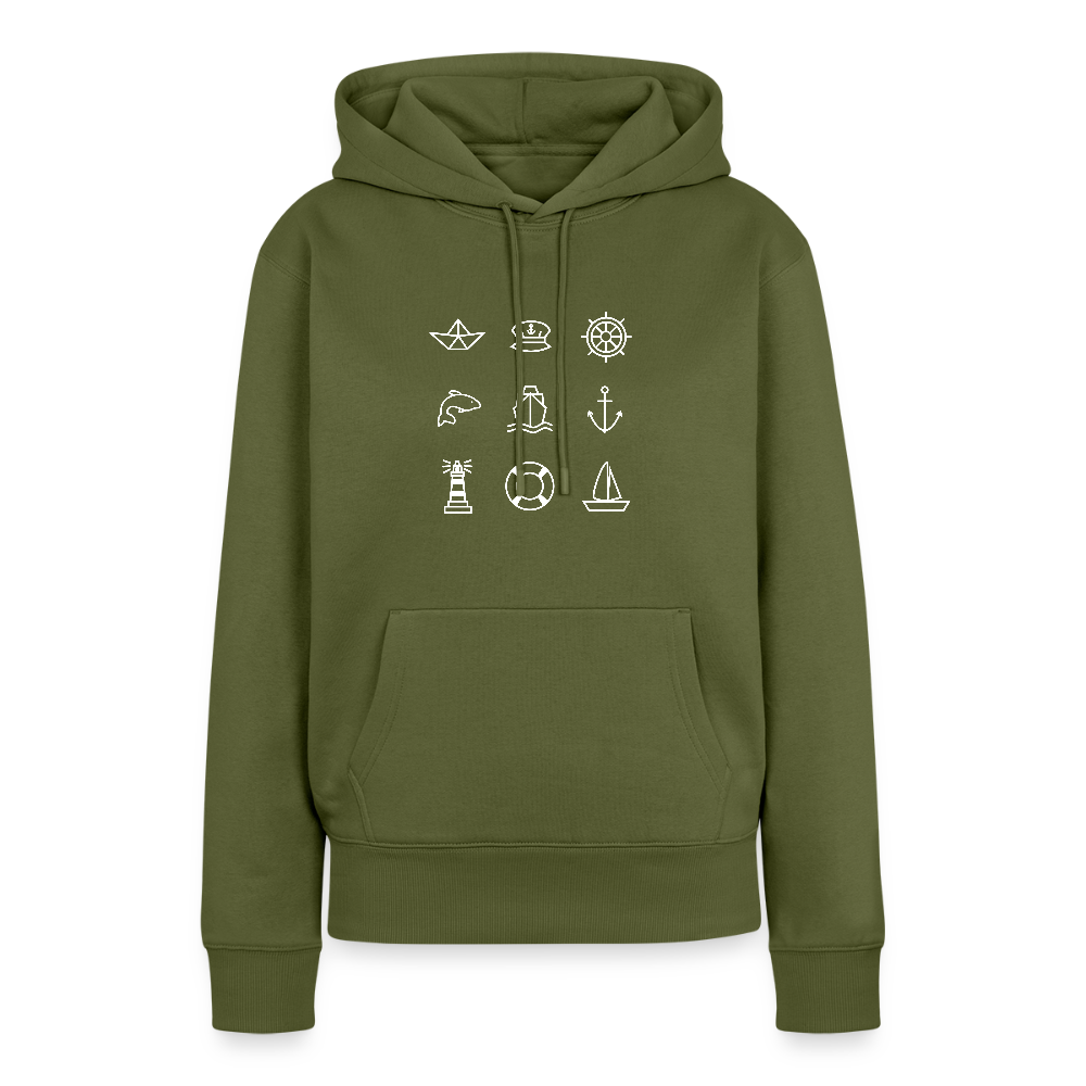 Damen Premium Hoodie - Nautik Doodles (weiss) - Khaki