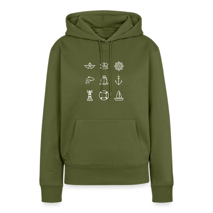 Damen Premium Hoodie - Nautik Doodles (weiss) - Khaki