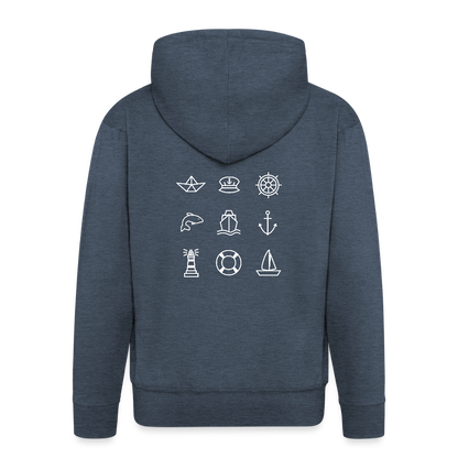 Herren Premium Kapuzenjacke - Nautik Doodles (weiss) - Jeansblau