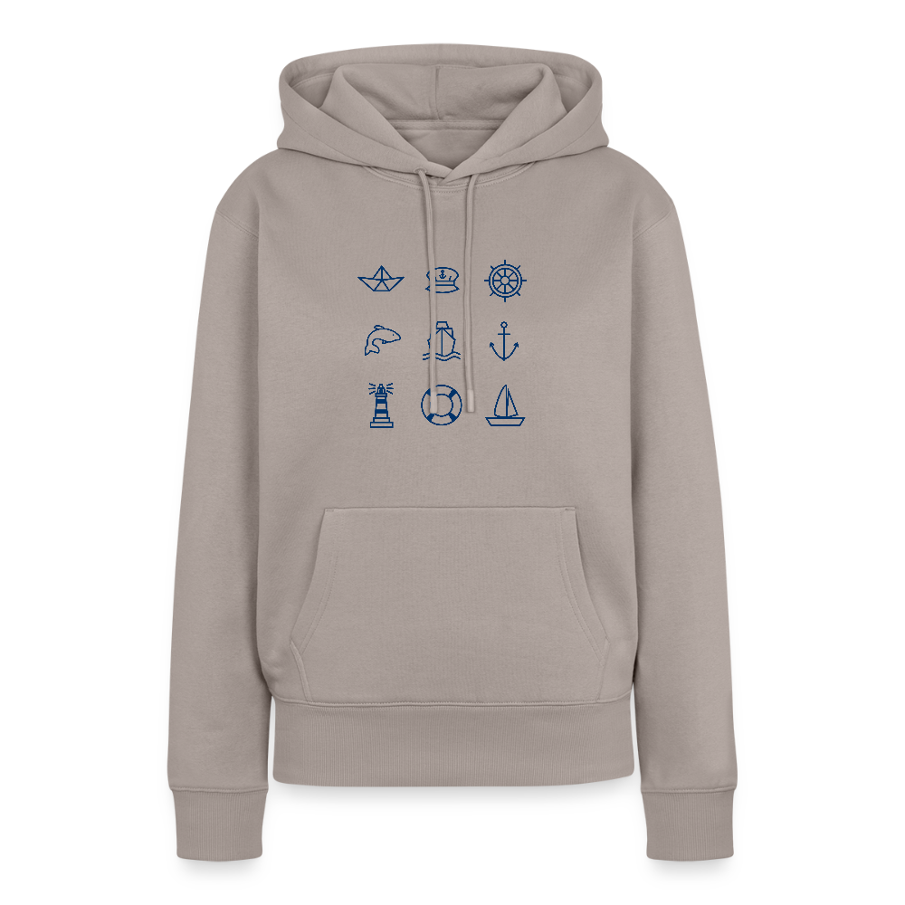 Damen Premium Hoodie - Nautik Doodles - Taupe