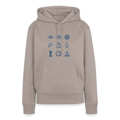 Damen Premium Hoodie - Nautik Doodles - Taupe