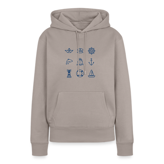 Damen Premium Hoodie - Nautik Doodles - Taupe