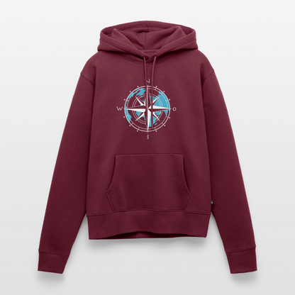 Damen Premium Hoodie - Kompass (weiss) - Burgunderrot