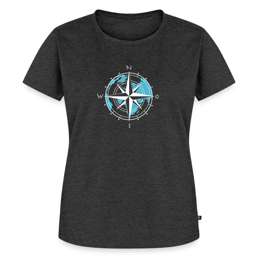 Damen Premium Bio T-Shirt - Kompass (weiss) - Anthrazit meliert