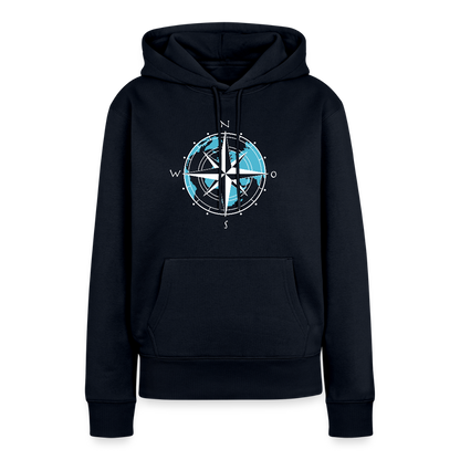 Damen Premium Hoodie - Kompass (weiss) - Navy