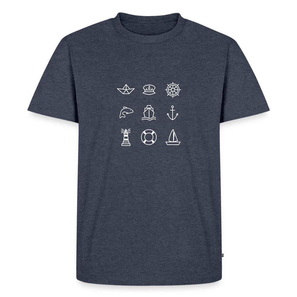 Herren Premium Bio T-Shirt - Nautik Doodles (weiss) - Jeansblau 