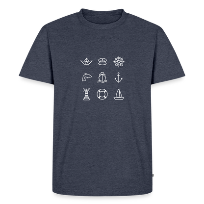 Herren Premium Bio T-Shirt - Nautik Doodles (weiss) - Jeansblau 