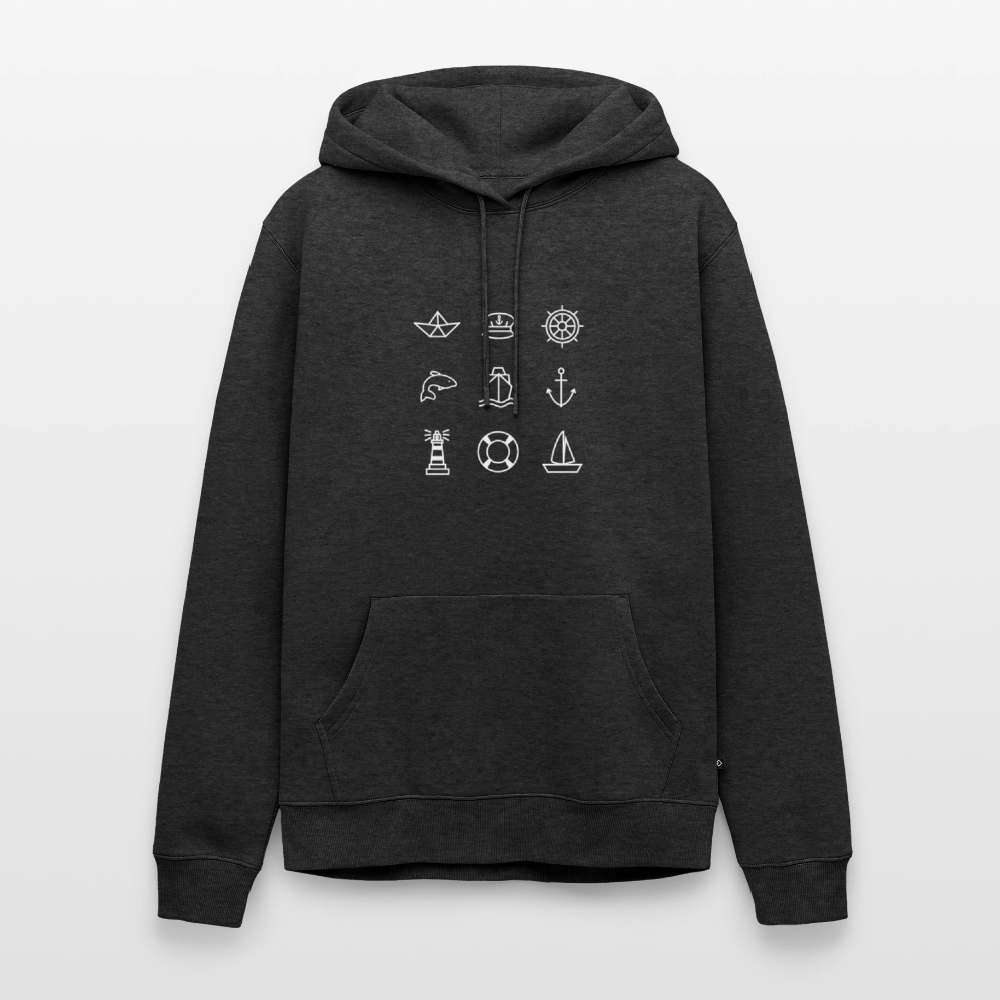 Herren Premium Hoodie - Nautik Doodles (weiss) - Anthrazit meliert