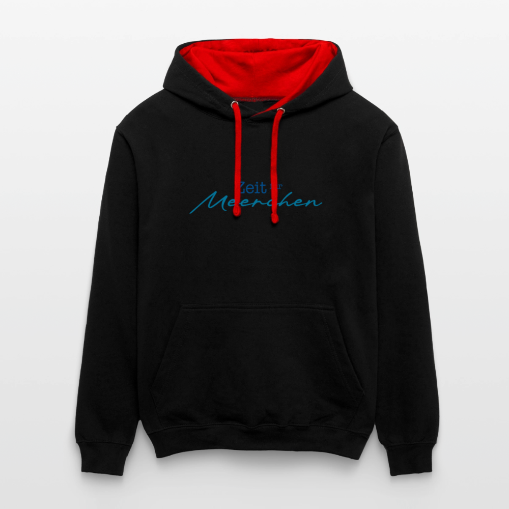 Unisex Kontrast-Hoodie - Zeit für Meerchen - Schwarz/Rot
