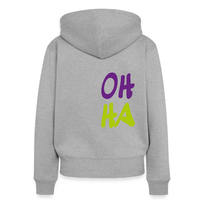 Damen Premium Kapuzenjacke - Oh ha - Grau meliert