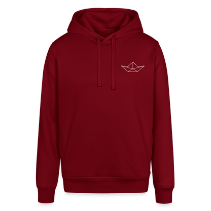 Unisex Bio-Hoodie - Origami Boot (weiss) - Burgunderrot