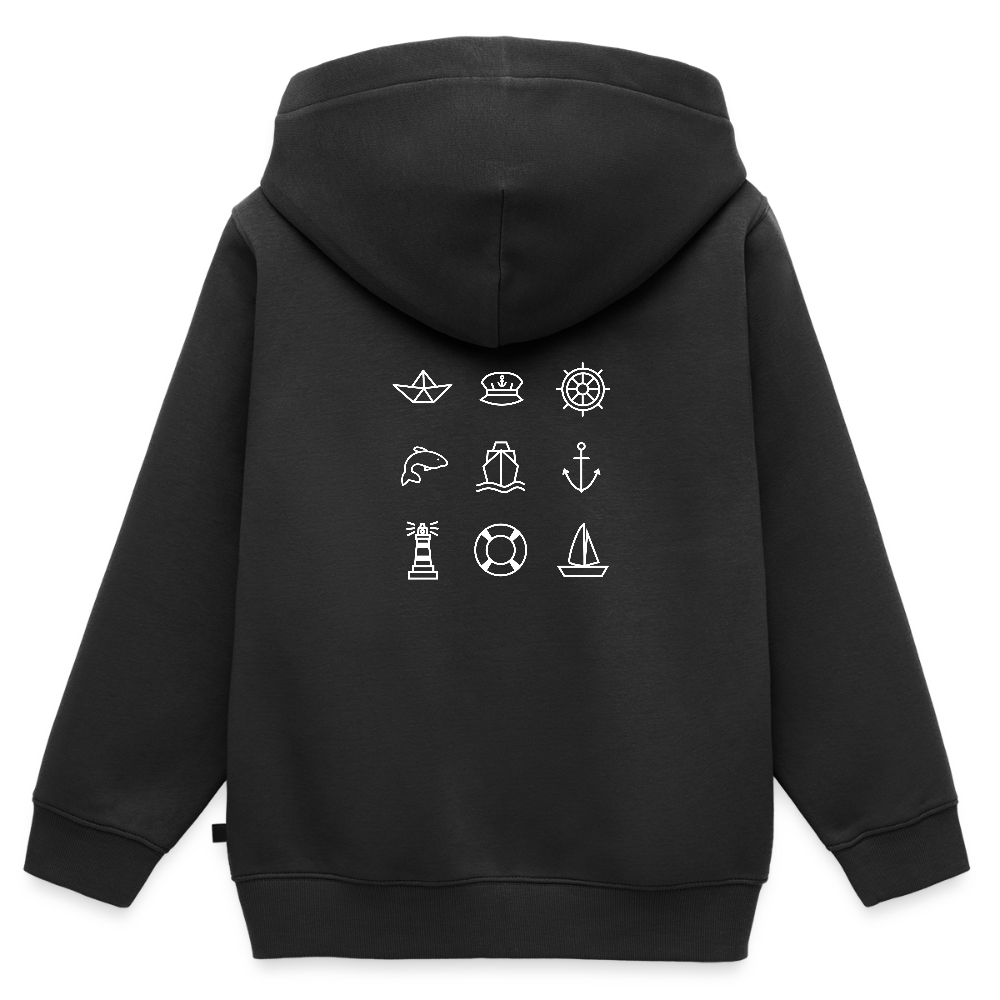 Kinder Premium Kapuzenjacke - Nautik Doodles (weiss) - Schwarz