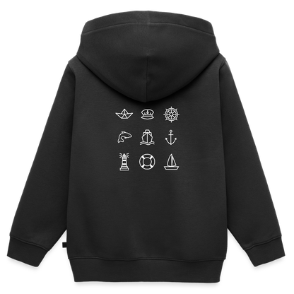 Kinder Premium Kapuzenjacke - Nautik Doodles (weiss) - Schwarz
