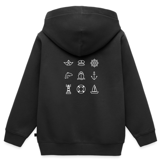 Kinder Premium Kapuzenjacke - Nautik Doodles (weiss) - Schwarz