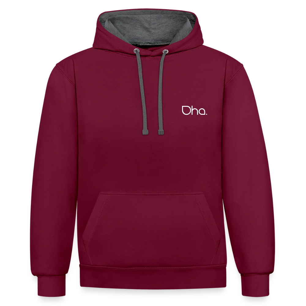 Oha (weiß) - Unisex Kontrast-Hoodie - Weinrot/Anthrazit