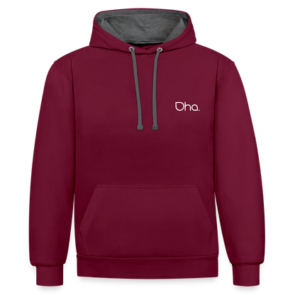 Oha (weiß) - Unisex Kontrast-Hoodie - Weinrot/Anthrazit