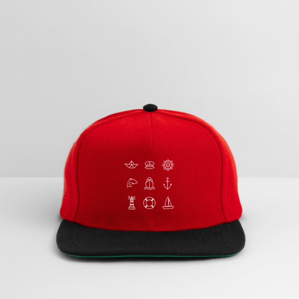Snapback Cap - Nautik Doodles (weiss) - Rot/Schwarz