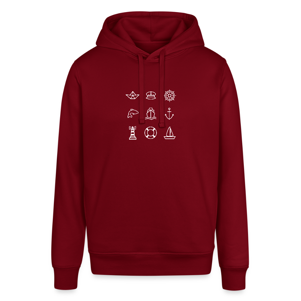 Unisex Bio-Hoodie - Nautik Doodles (weiss) - Burgunderrot