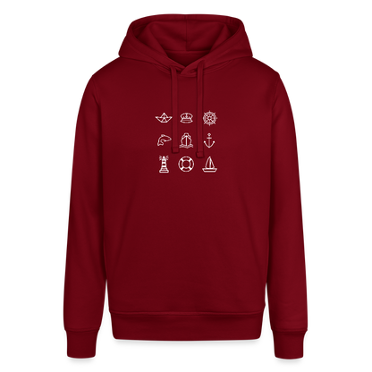 Unisex Bio-Hoodie - Nautik Doodles (weiss) - Burgunderrot