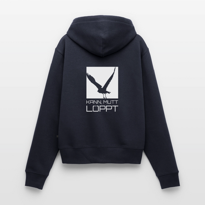 Damen Premium Kapuzenjacke - kann, mutt, löppt - Navy