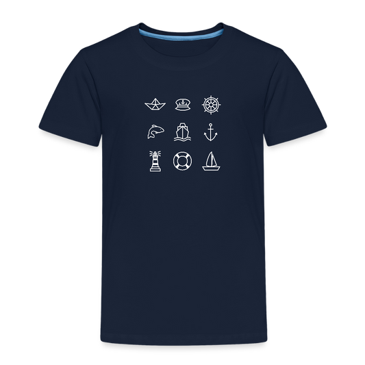 Kinder Premium T-Shirt - Nautik Doodles (weiss) - Navy