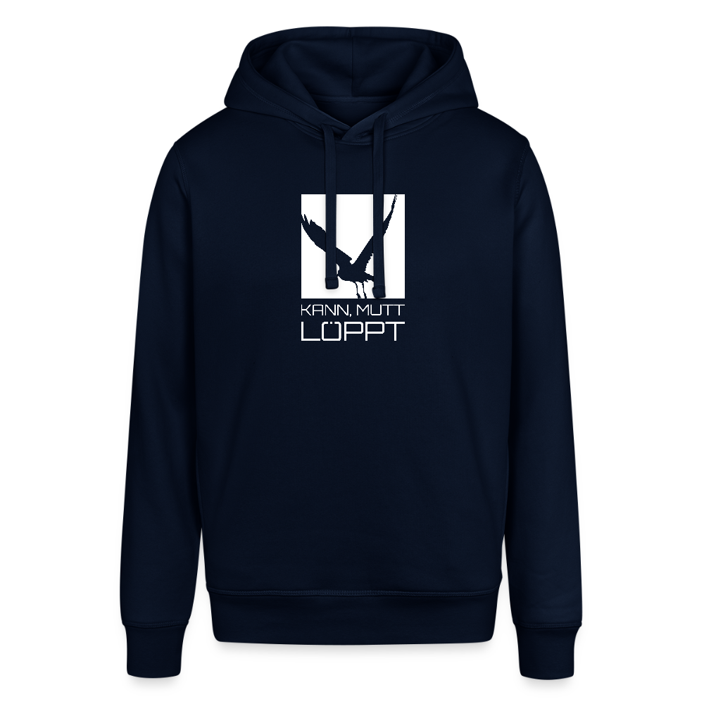Unisex Bio-Hoodie - kann, mutt, löppt (weiss) - Navy