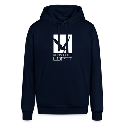 Unisex Bio-Hoodie - kann, mutt, löppt (weiss) - Navy