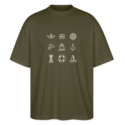 Unisex Oversize Bio-T-Shirt - Nautik Doodles (weiss) - Khaki