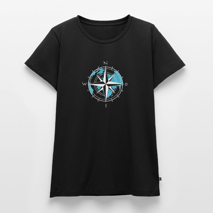 Damen Premium Bio T-Shirt - Kompass (weiss) - Schwarz