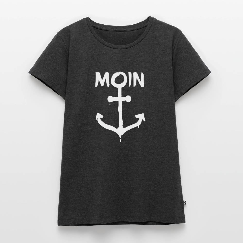 Damen Premium Bio T-Shirt - Moin Anker (weiss) - Anthrazit meliert