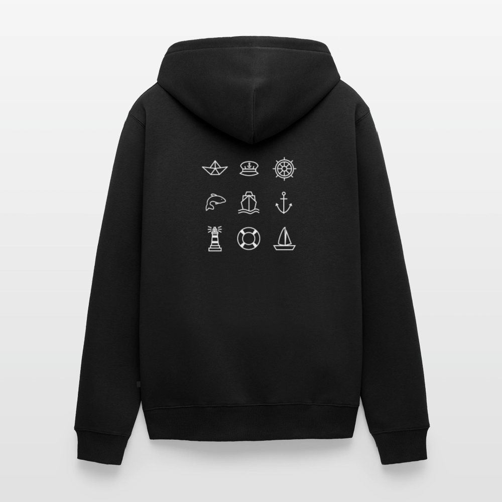 Herren Premium Kapuzenjacke - Nautik Doodles (weiss) - Schwarz