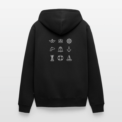 Herren Premium Kapuzenjacke - Nautik Doodles (weiss) - Schwarz