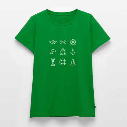Damen Premium Bio T-Shirt - Nautik Doodles (weiss) - Grün