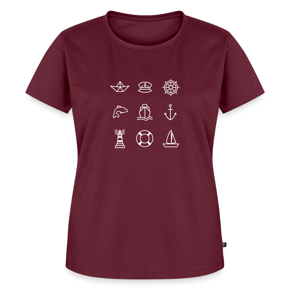 Damen Premium Bio T-Shirt - Nautik Doodles (weiss) - Burgunderrot