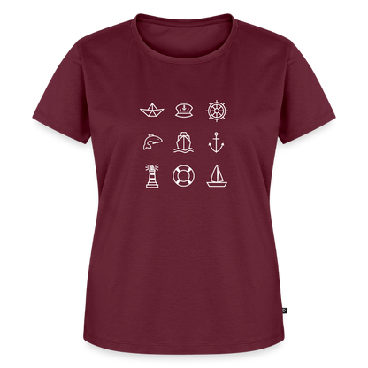 Damen Premium Bio T-Shirt - Nautik Doodles (weiss) - Burgunderrot