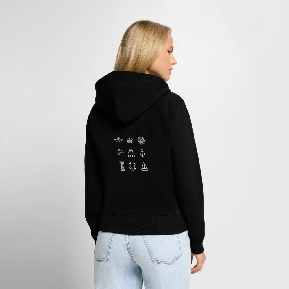 Damen Premium Kapuzenjacke - Nautik Doodles (weiss) - Schwarz