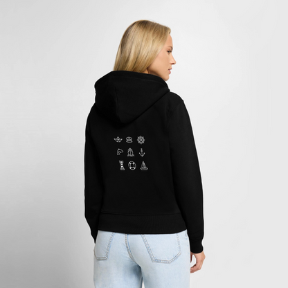 Damen Premium Kapuzenjacke - Nautik Doodles (weiss) - Schwarz