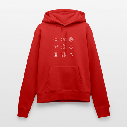 Damen Premium Hoodie - Nautik Doodles (weiss) - Rot