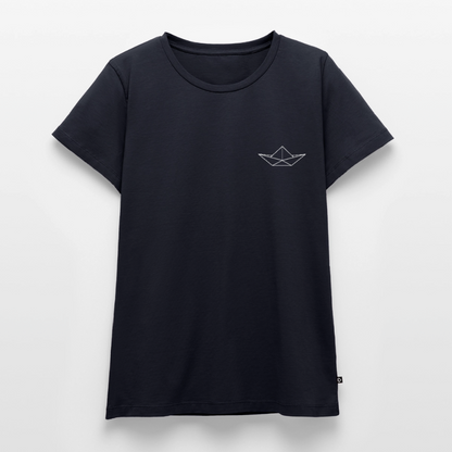 Damen Premium Bio T-Shirt - Origami Boot (weiss) - Navy