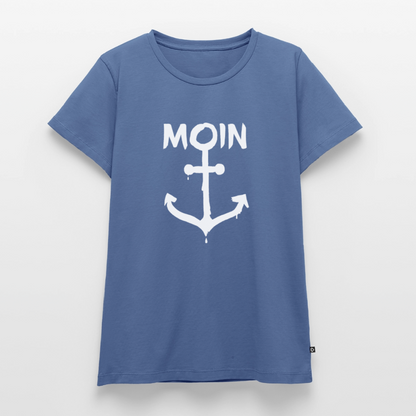 Damen Premium Bio T-Shirt - Moin Anker (weiss) - Taubenblau