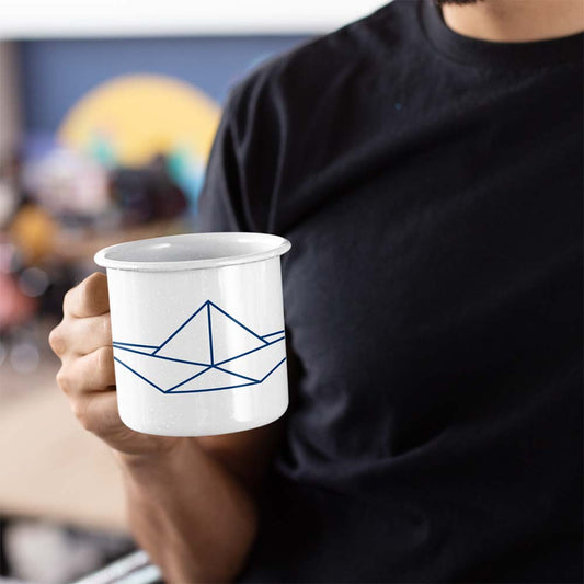 Panorama Emaille-Tasse - Origami Boot