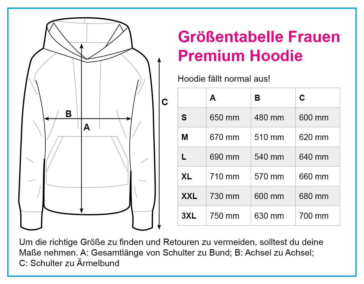 Größentabelle Frauen Premium Hoodie