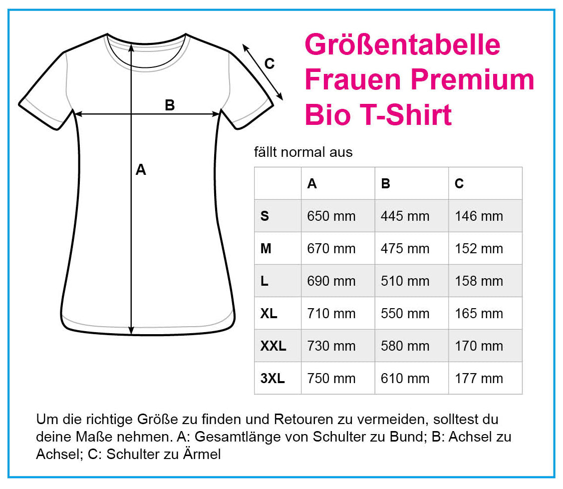 Größentabelle Frauen Premium Bio T-Shirt