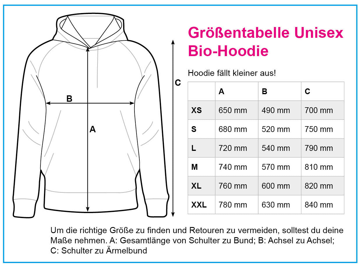 Größentabelle Unisex Bio-Hoodie