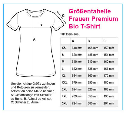 Größentabelle Damen Premium Bio T-Shirt