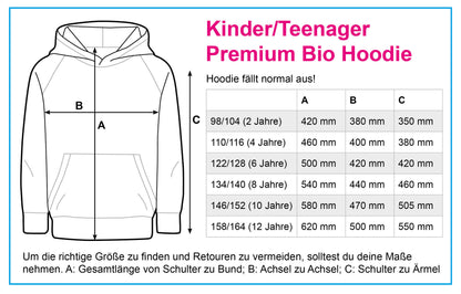 Größentabelle Kinder/Teens Premium Bio Hoodie