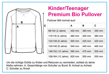 Größentabelle/Teenager Premium Bio Pullover