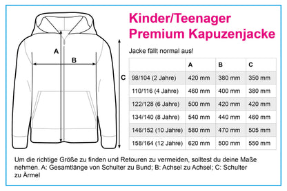 Größentabelle Kinder/Teenager Premium Kapuzenjacke